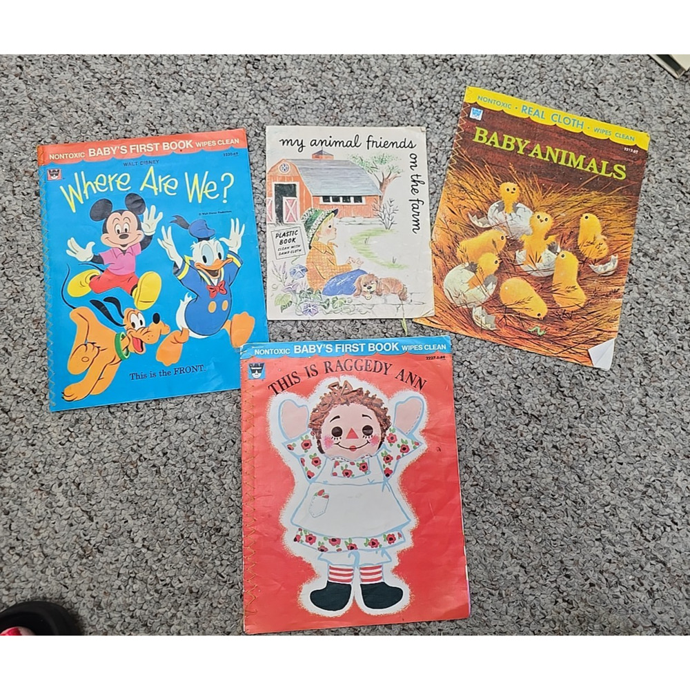 Lot of 4 VTG‎ Mickey Mouse & Friends, Raggedy Ann Paperback Baby Toddler Books